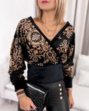 Velvet Long Sleeve Baroque Print Top