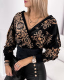 Velvet Long Sleeve Baroque Print Top