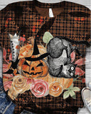 Halloween Houndstooth Pumpkin Print Short Sleeve Top