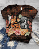 Halloween Houndstooth Pumpkin Print Short Sleeve Top