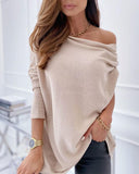 Plain Long Sleeve Loose One Shoulder Blouse