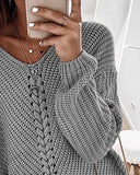Eyelet Lace up Knitt Casual Sweater