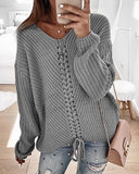 Eyelet Lace up Knitt Casual Sweater
