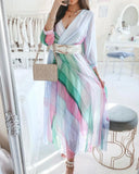 Colorful Striped V Neck Maxi Dress