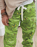 Christmas Drawstring Grinches Print High Waist Pants