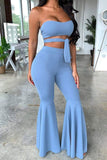 bandeau strap zipper ruffled trousers two pieces