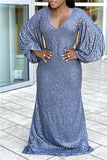 online clothing plus size v neck sequin hubble bubble sleeve maxi dress