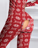 Christmas Plunge Functional Buttoned Flap Adults Pajamas