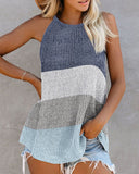 Colorblock / Plain Knitted U Neck Sleeveless Top