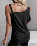 One Shoulder Butterfly Print Casual T shirt