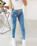 Solid Color Lace up Skinny Jeans