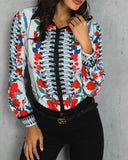 Long Sleeve Mixed Floral Print Casual Blouse