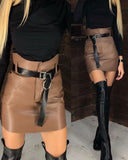 PU Leather Zipper Design Mini Skirt