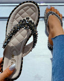 Studded Toe Post Flat Sandals