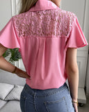 Lace Patch Ruffles Button Front Shirt