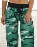 Wide Leg Drawstring Camouflage Print Pants