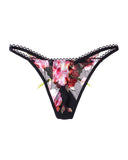 Floral Embroidery Low Waist Lace up Thong