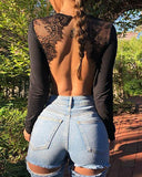 Eyelash Lace Backless Bodysuit