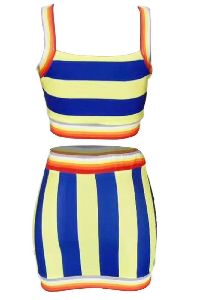 fashion print cute striped skirts set