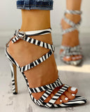 Multi Strap Crisscross Thin Heeled Sandals