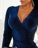 Glitter Long Sleeve Ruched Bodycon Dress