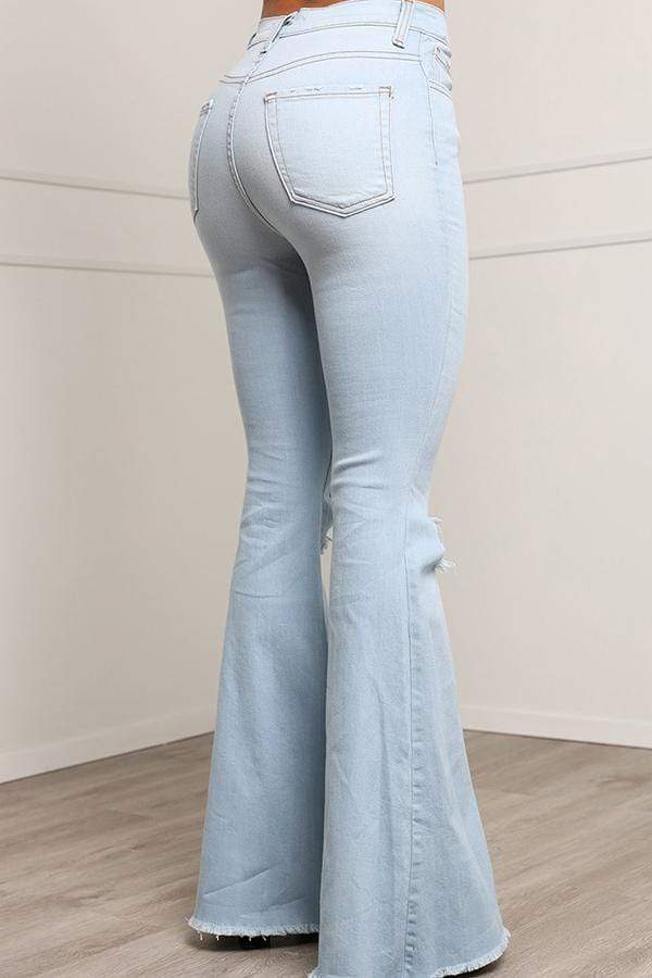 casual trumpet shaped holes wide leg jeans