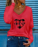 Valentine's Day Long Sleeve Plaid Letter Heart Print Top