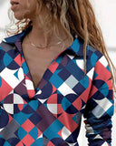 Geo Pattern Print Long Sleeve V Neck Shirt