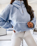 Zipper Pocket Design Long Sleeve Fluffy Sweatshirt