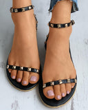 Rivet Detail Ankle Strap Flat Sandals