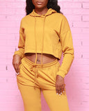 Long Sleeve Hooded Sweatshirt & Pocket Design Pants Set