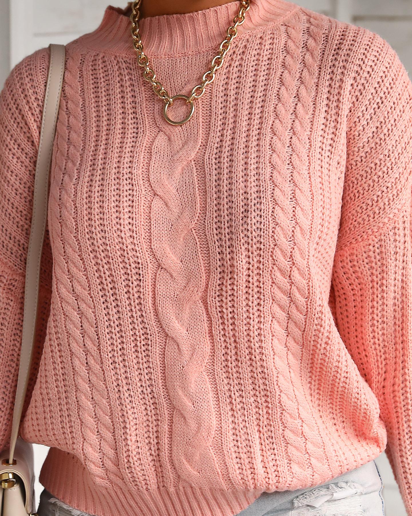 Long Sleeve Solid Cable knit Sweater