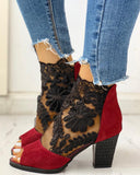 Lace Mesh Insert Chunky Heeled Boots