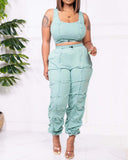 Crop Tank Top & Drawstring Ruched Pants Set