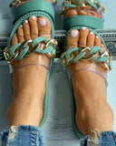 Chain Decor Clear Perspex Open Toe Flat Sandals