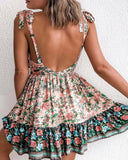 Spaghetti Strap Floral Print Backless Dress