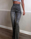 High Waist Glitter Wide Leg Pants