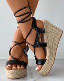 Peep Toe Cutout Strappy Espadrille Sandals