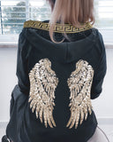 Sequin Wings Pattern Zipper Design Hooded Coat