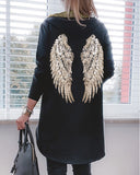 Sequin Wings Pattern Zipper Design Hooded Coat