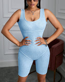 U Neck Thick Strap Fitted Romper