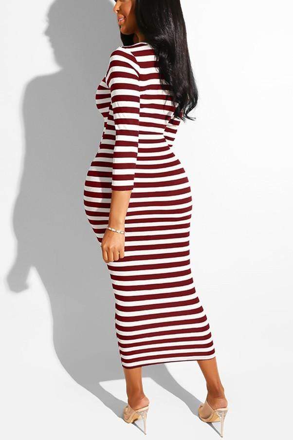 fashion casual striped printing slim dress