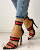 Contrast Color Strap Thin Heeled Sandals