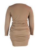Plus Size Ruched Plain Long Sleeve Bodycon Dress