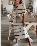 Striped Print Colorblock Top & Drawstring Skirt Set