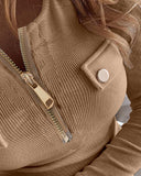 Zip Front Flap Detail Long Sleeve Top