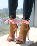 Peep Toe Thick Strap Ankle Tie Stiletto Sandals