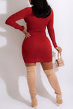Fashion Sexy Solid Hollowed Out Turtleneck Long Sleeve Dresses