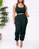 Crop Tank Top & Drawstring Ruched Pants Set