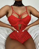 Lace Trim Cutout Sexy Teddy With Mask
